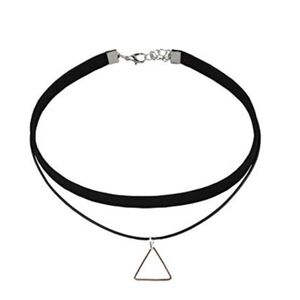 Black Choker Necklace with Triangle Pendant